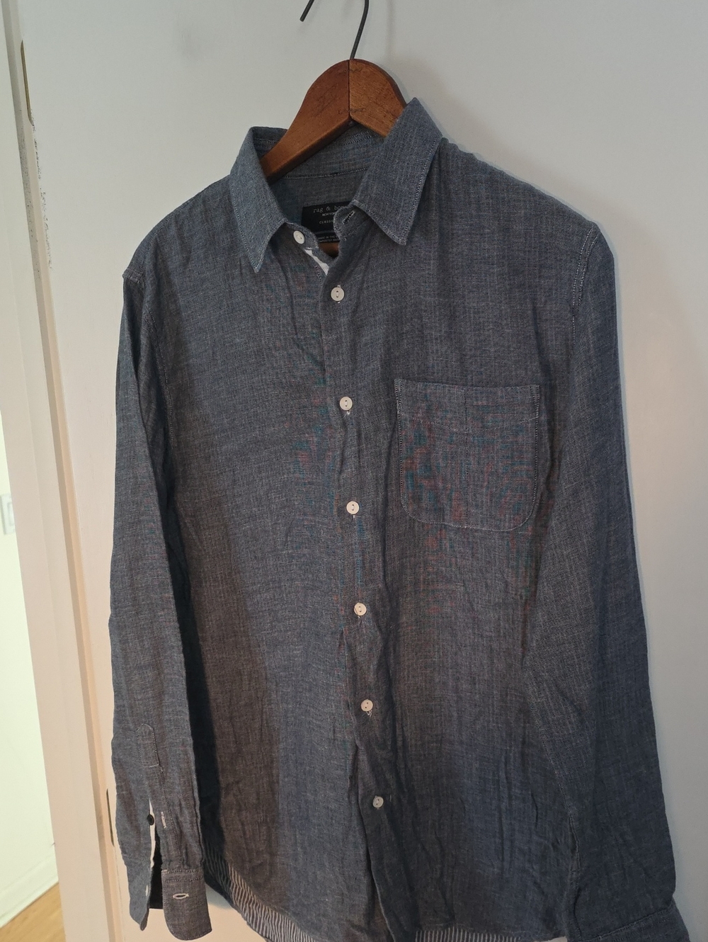 rag & bone Men's Small Chambray Button-Down Shirt - Blue